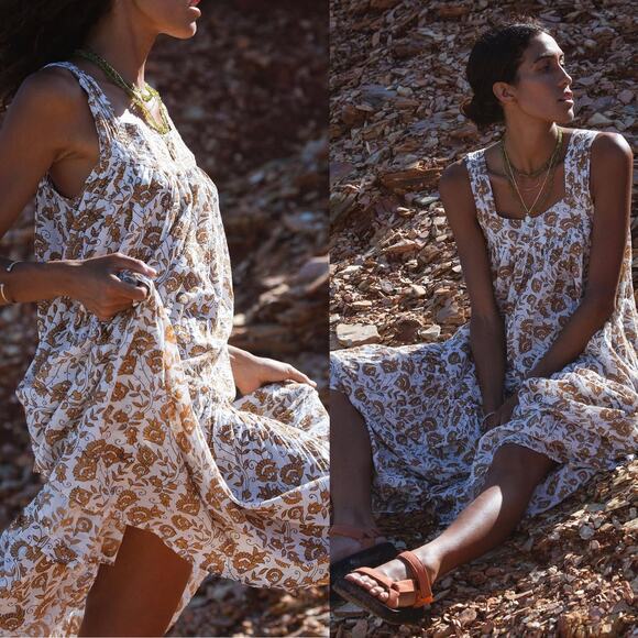 Daughters of India Bohemian Floral Maxi Dress - Cream and Brown - Picture 5 of 13